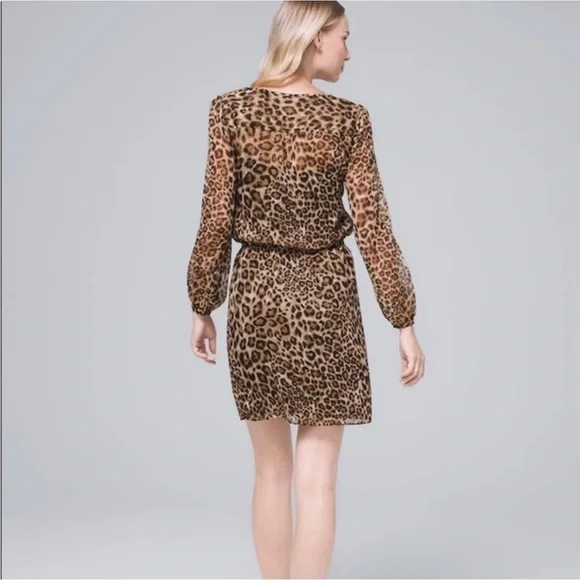 White House Black Market Leopard Print Long Sleeve Dress - Picture 2 of 9